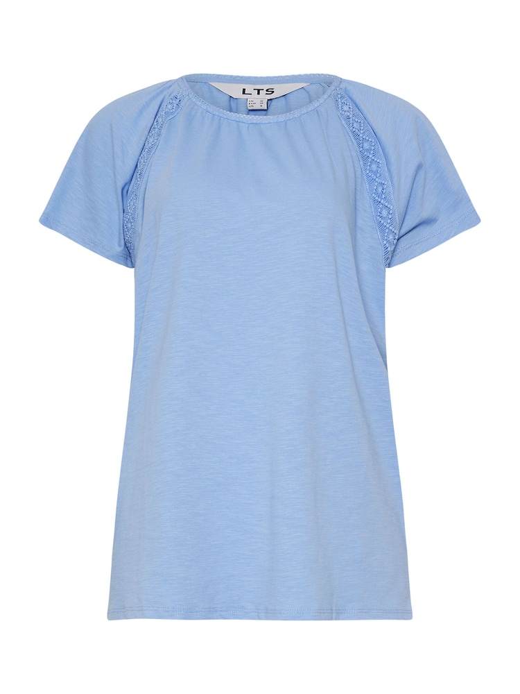Long Tall Sally Blue 100% Cotton Crochet Detail Raglan T-Shirt - Image 5 of 5