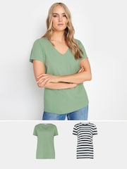 Long Tall Sally 100% Cotton Stripe T-Shirt 2 Pack - Imagen 1 de 8