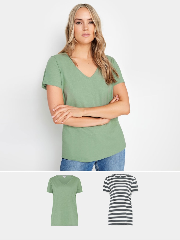 Long Tall Sally 100% Cotton Stripe T-Shirt 2 Pack - Imagen 1 de 8