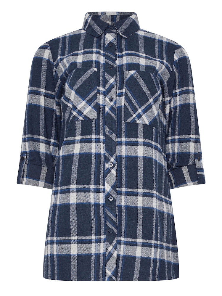 Long Tall Sally Blue Check 100% Cotton Shirt - Image 6 of 6