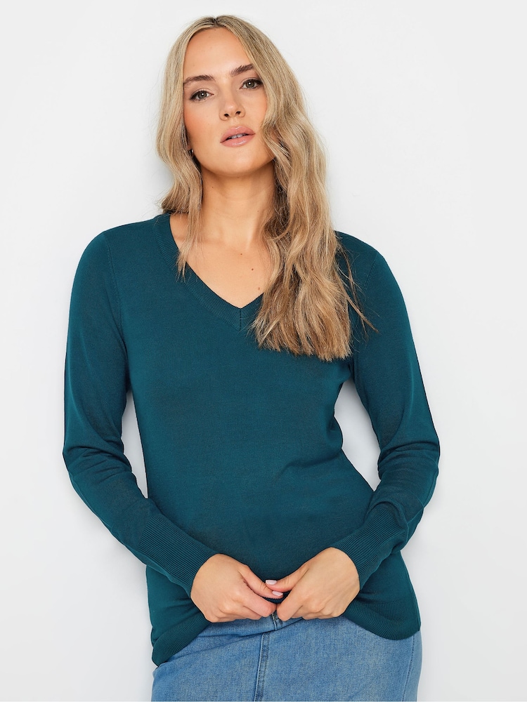 Long Tall Sally Blue V-Neck Long Sleeve Jumper - Image 4 of 5