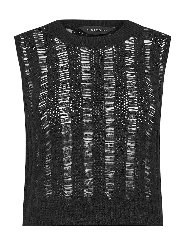 PixieGirl Petite Black Tape Yarn Vest Top - Image 5 of 5