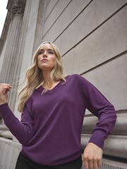 Long Tall Sally Purple V-Neck Long Sleeve Jumper - Image 1 of 6