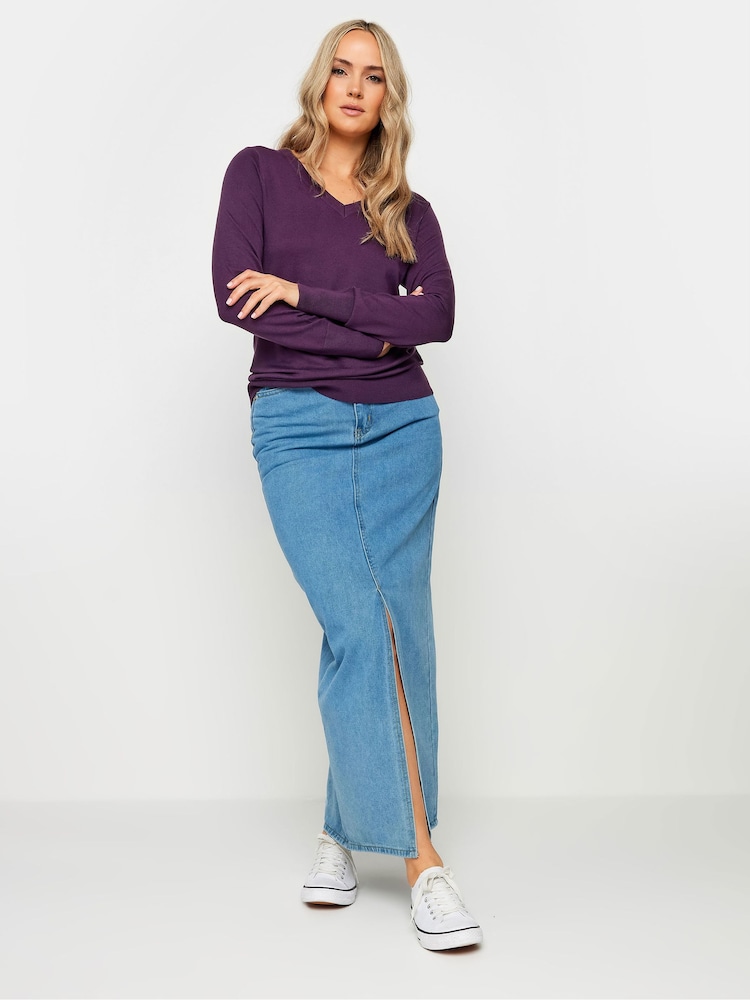 Long Tall Sally Purple V-Neck Long Sleeve Jumper - Image 3 of 6