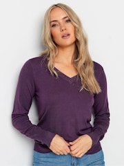 Long Tall Sally Purple V-Neck Long Sleeve Jumper - Image 5 of 6