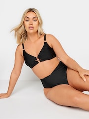 Yours Curve Black Ring Detail Bikini Top - Image 1 of 6