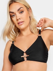 Yours Curve Black Ring Detail Bikini Top - Image 4 of 6