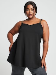 Yours Curve Black Limited Double Metal Trim Cami Top - Image 1 of 5