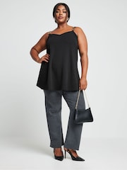 Yours Curve Black Limited Double Metal Trim Cami Top - Image 2 of 5