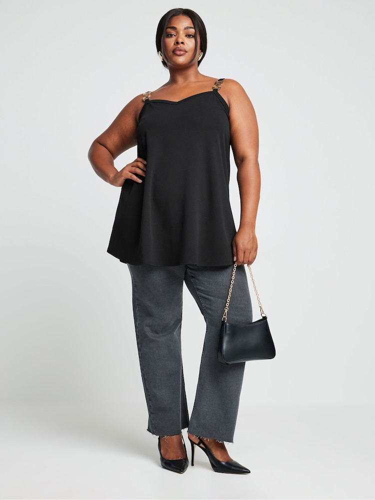 Yours Curve Black Limited Double Metal Trim Cami Top - Image 2 of 5