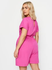 Yours Curve Hot Pink Limited Collection 100% Cotton Drawstring Playsuit - Image 3 of 5