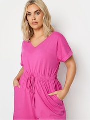 Yours Curve Hot Pink Limited Collection 100% Cotton Drawstring Playsuit - Image 4 of 5
