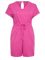 Yours Curve Hot Pink Limited Collection 100% Cotton Drawstring Playsuit - Image 5 of 5
