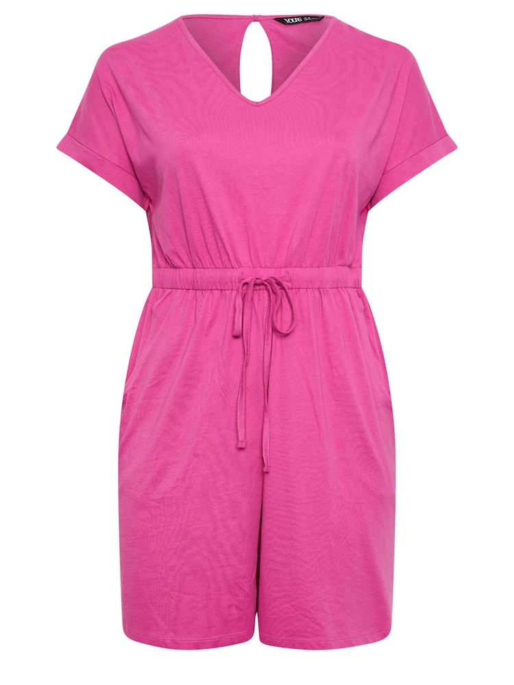 Yours Curve Hot Pink Limited Collection 100% Cotton Drawstring Playsuit - Image 5 of 5