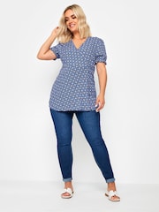 Blue - Yours Curve Wrap Frill Sleeve Blouse - Image 2 of 5