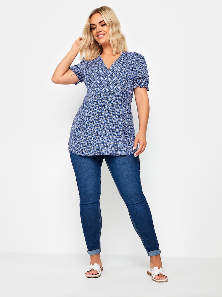 Azul - Yours Curve Wrap Frill Sleeve Blouse - Imagen 2 de 5 Azul - Yours Curve Wrap Frill Sleeve Blouse - Imagen 2 de 5