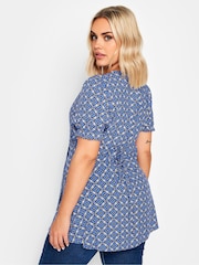 Blue - Yours Curve Wrap Frill Sleeve Blouse - Image 3 of 5