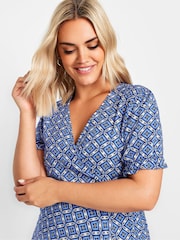 Blue - Yours Curve Wrap Frill Sleeve Blouse - Image 4 of 5