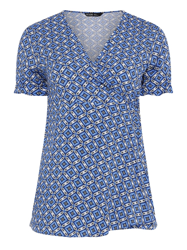 Blue - Yours Curve Wrap Frill Sleeve Blouse - Image 5 of 5