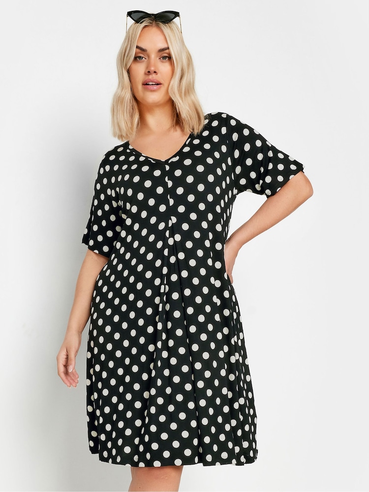 Yours Curve Black Dot Print Mini Dress - Image 1 of 5 Yours Curve Black Dot Print Mini Dress - Image 1 of 5