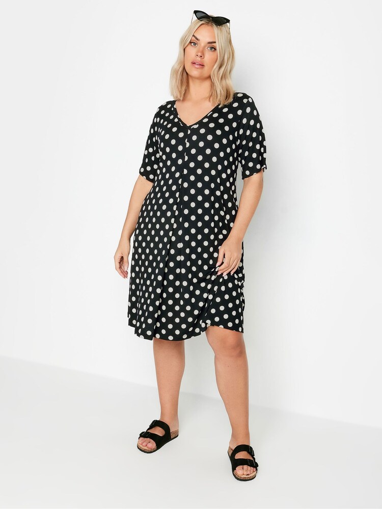 Yours Curve Black Dot Print Mini Dress - Image 2 of 5 Yours Curve Black Dot Print Mini Dress - Image 2 of 5