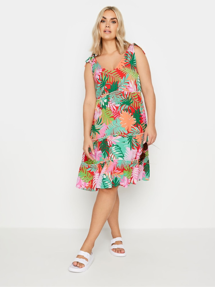 Rojo - Yours Curve Limited Tiered Frill Tie Sleeve Mini Dress - Imagen 1 de 5 Rojo - Yours Curve Limited Tiered Frill Tie Sleeve Mini Dress - Imagen 1 de 5