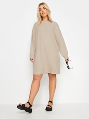 Yours Curve Natural Ribbed Jumper Dress - Image 3 of 6