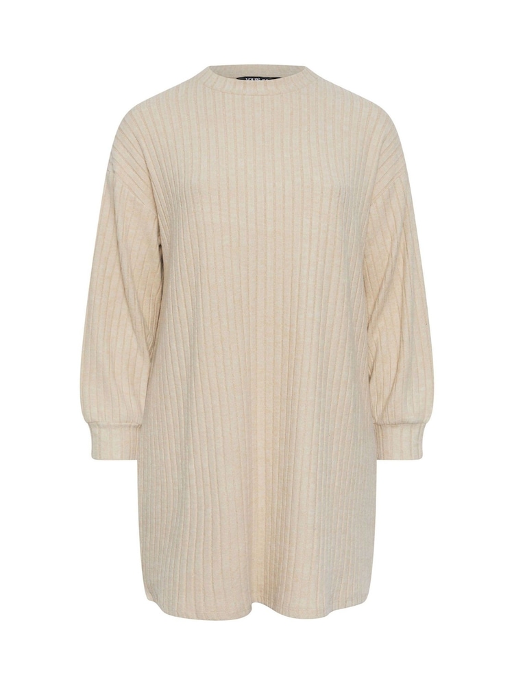 Yours Curve Natural Ribbed Jumper Dress - Image 6 of 6