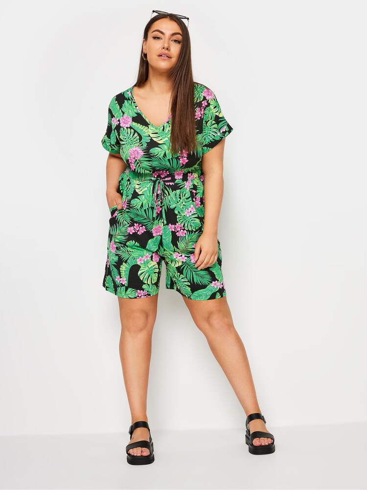 Yours Curve Black Limited 100% Cotton T-Shirt Drawcord Playsuit - Image 2 of 5 Yours Curve Black Limited 100% Cotton T-Shirt Drawcord Playsuit - Image 2 of 5