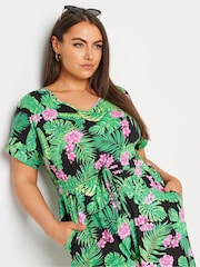 Yours Curve Black Limited 100% Cotton T-Shirt Drawcord Playsuit - Image 4 of 5