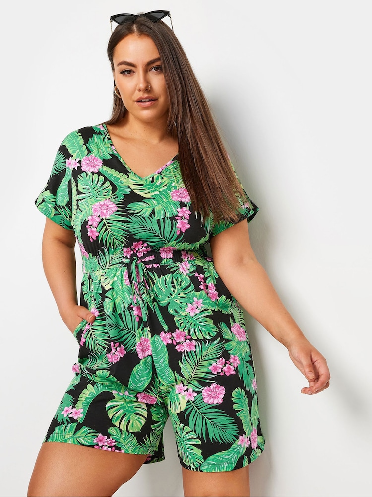 Yours Curve Black Limited 100% Cotton T-Shirt Drawcord Playsuit - Image 5 of 5