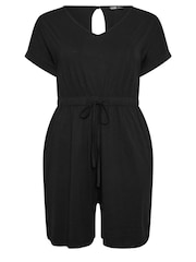 Yours Curve Black Limited Collection 100% Cotton Drawstring Playsuit - Image 5 of 5