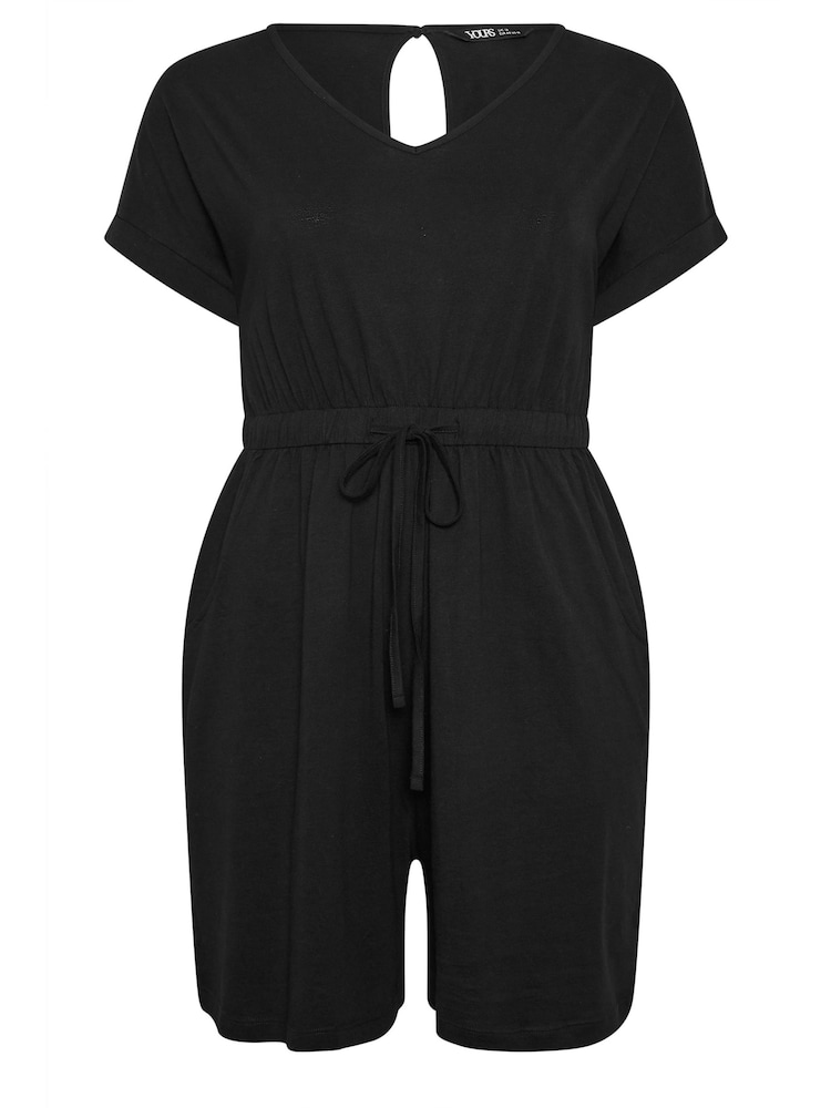 Yours Curve Black Limited Collection 100% Cotton Drawstring Playsuit - Image 5 of 5