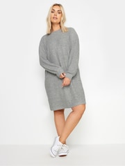 Yours Curve Grey Ribbed Jumper Dress - Image 1 of 5