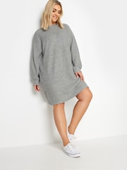 Yours Curve Grey Ribbed Jumper Dress - Image 2 of 5