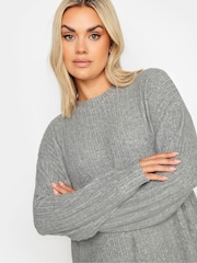 Yours Curve Grey Ribbed Jumper Dress - Image 4 of 5