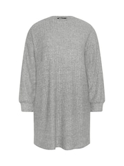 Yours Curve Grey Ribbed Jumper Dress - Image 5 of 5