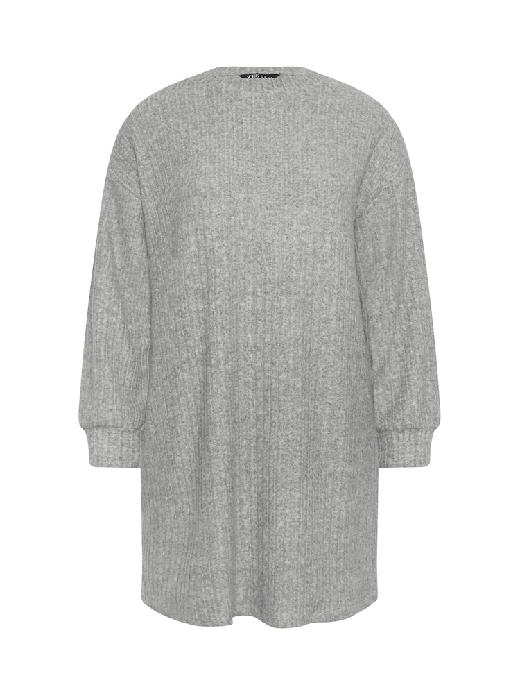 Yours Curve Grey Ribbed Jumper Dress - Image 5 of 5