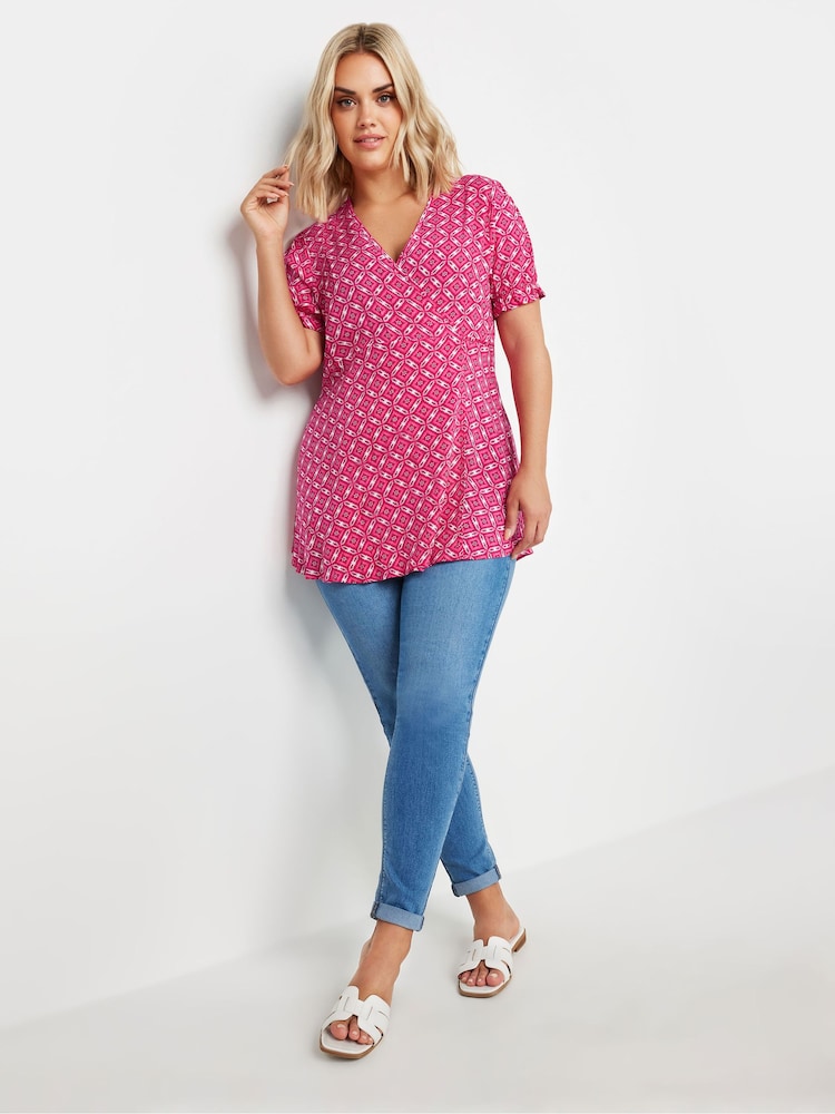 Rojo - Yours Curve Wrap Frill Sleeve Blouse - Imagen 2 de 5