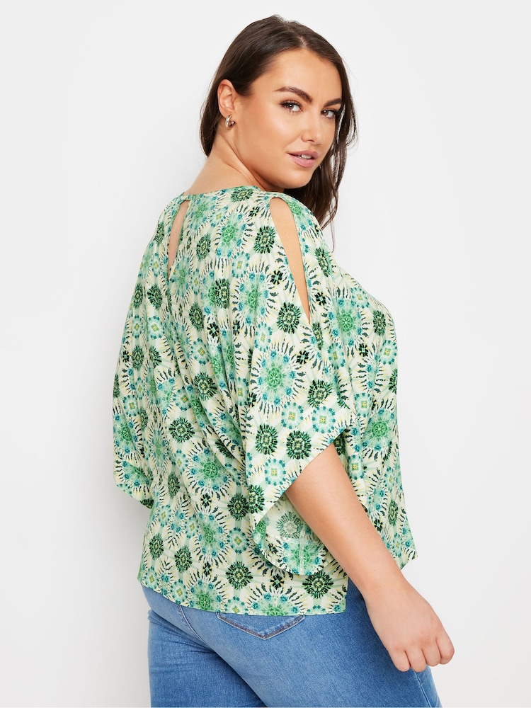Yours Curve Green Abstract Cold Shoulder Blouse - Image 2 of 5
