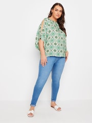 Yours Curve Green Abstract Cold Shoulder Blouse - Image 4 of 5