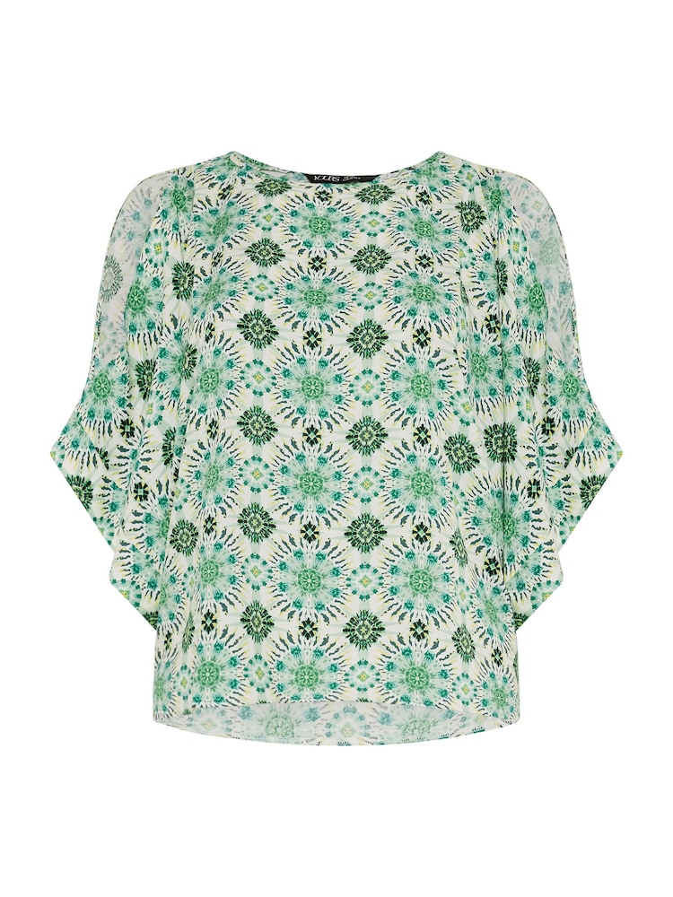 Yours Curve Green Abstract Cold Shoulder Blouse - Image 5 of 5