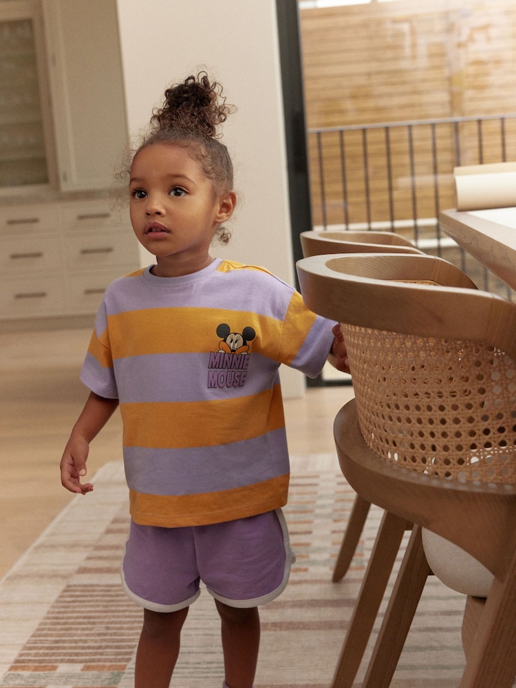 Listra laranja/roxa - Conjunto de camisetas e shorts de manga curta Minnie Mouse (3meses a7anos) - Imagem 1 de 3