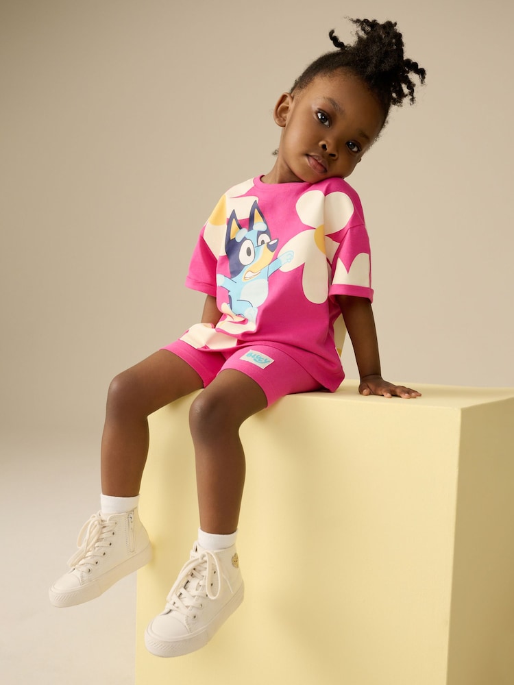 Pink Bluey Short Sleeve T-Shirt and Cycle Shorts Set (12mths-7yrs) - Image 3 of 9
