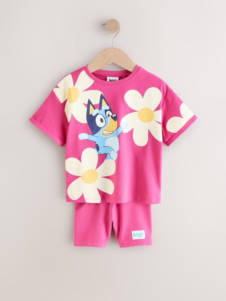 Pink Bluey Short Sleeve T-Shirt and Cycle Shorts Set (12mths-7yrs) - Image 6 of 9