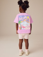 Lilac Purple Barbie Short Sleeve 100% Cotton T-Shirt and Cycle Shorts Set (3mths-7yrs) - Image 1 of 9