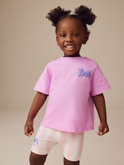Lilac Purple Barbie Short Sleeve 100% Cotton T-Shirt and Cycle Shorts Set (3mths-7yrs) - Image 2 of 9
