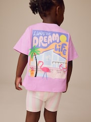 Lilac Purple Barbie Short Sleeve 100% Cotton T-Shirt and Cycle Shorts Set (3mths-7yrs) - Image 3 of 9