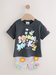 Charcoal & Lilac - طقم من شورت لركوب الدراجات وتيشرت بكُم قصير مُزيَّن بطبعة Mickey & Minnie Mouse %100 قطن (3 شهور-7 سنوات) - صورة 5 من 11