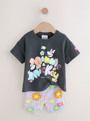 Charcoal & Lilac - طقم من شورت لركوب الدراجات وتيشرت بكُم قصير مُزيَّن بطبعة Mickey & Minnie Mouse %100 قطن (3 شهور-7 سنوات) - صورة 6 من 11